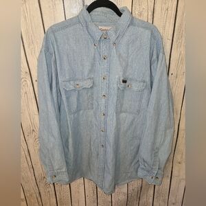 Vintage Carhartt Button Down Denim Shirt Mens 2XL Long Sleeve  Casual 2000s